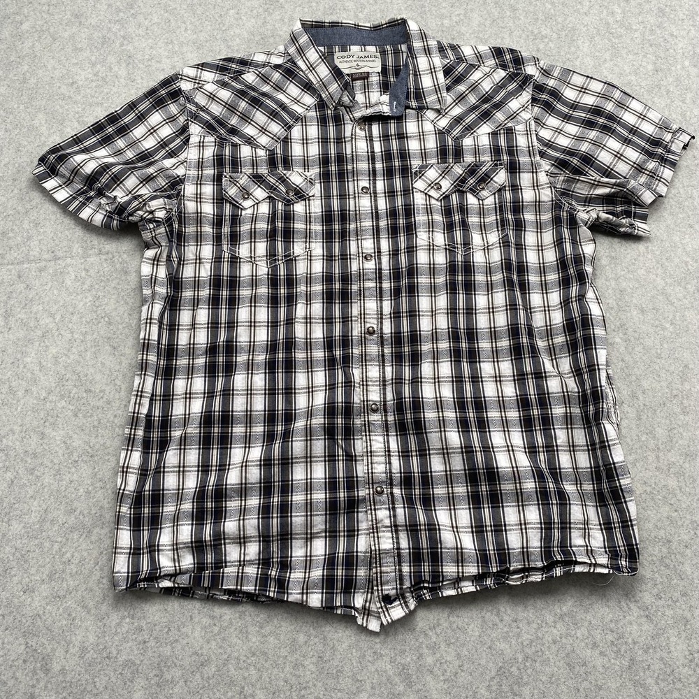 Cody James Shirt Mens XL Blue Plaid Western Snap Short Sleeve Cotton Casual